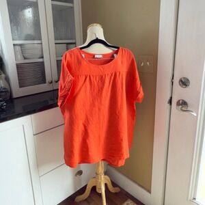 Saiph Womens 2X Orange 100%‎ Linen Tunic Top Made in Italy Short Sleeve 20197P